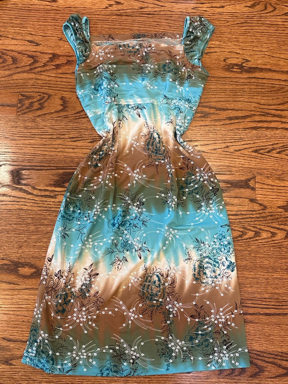 Floral Ombre Midi Dress in Teal and Brown